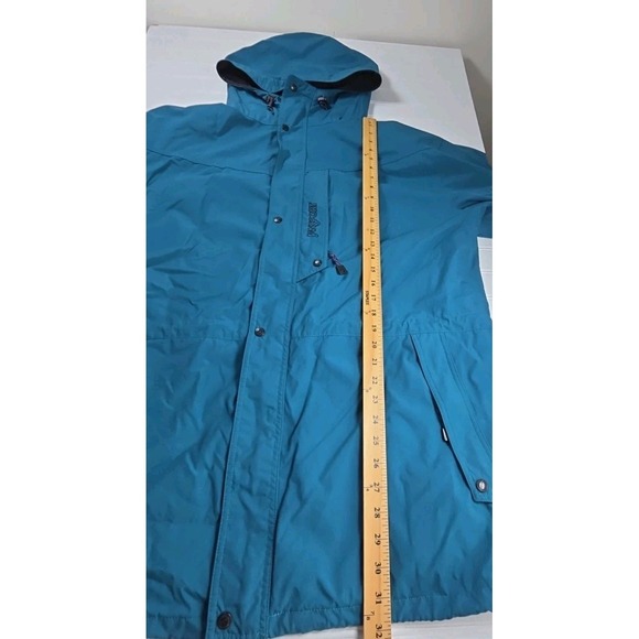 JanSport Ripstop Rain Jacket Men XL BLUE Drawcord Adjustable Waist Hood Full Zip - Picture 5 of 13